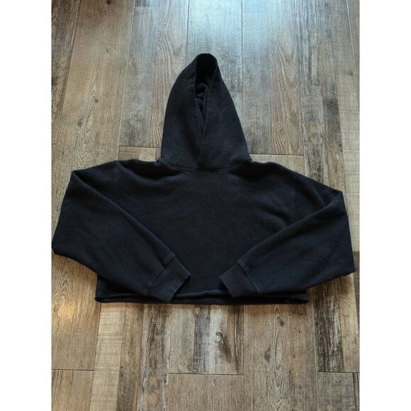 TNA Aritzia Cozy Fleece Black Cropped Hoodie Size Large - Picture 1 of 4